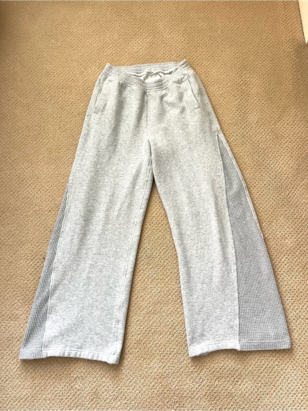 Aerie Heather Gray Wide Leg Sweatpants Waffle Knit Panels Size XS